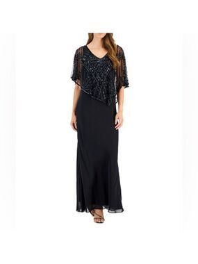 J KARA Caplet Embellished Overlay Gown Sz 14P